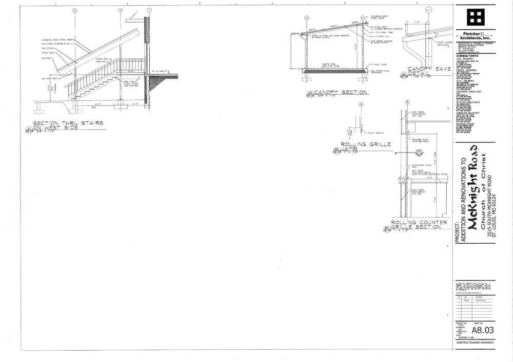 Sheet A8.03 stair and canopy details